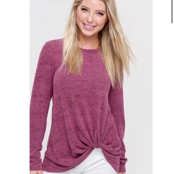 Long sleeve raspberry wine side knot top size small - Picture 1 of 5